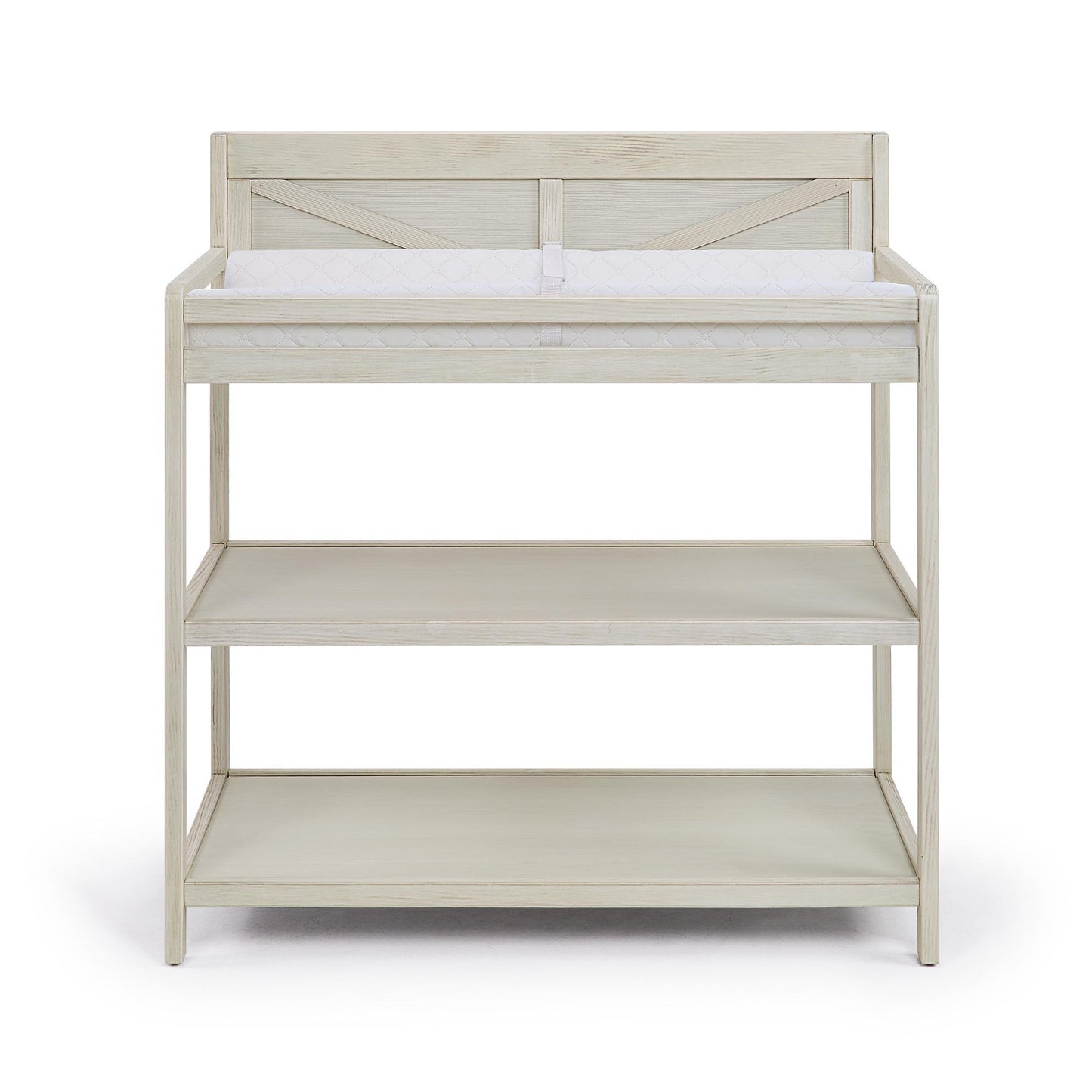 The Barnside - Changing Table Vintage features a white padded changing mat on top and two open storage shelves below, all set against a white background.