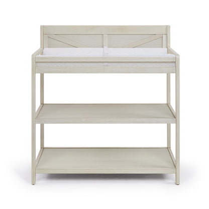 The Barnside - Changing Table Vintage features a white padded changing mat on top and two open storage shelves below, all set against a white background.