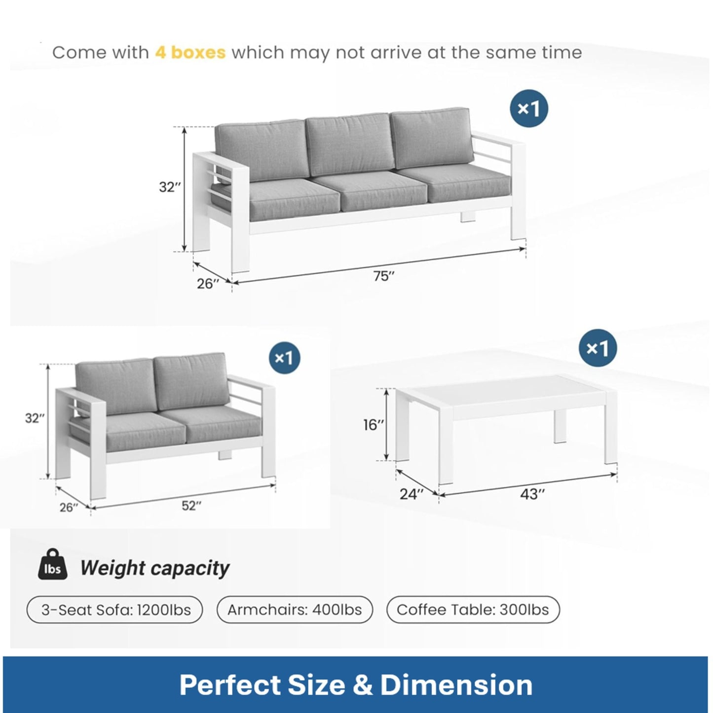 Outdoor Patio Set With All-Weather Thick Cushions