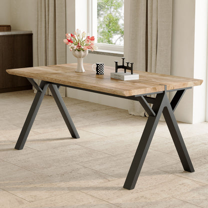 Wood Textured Dining Table With A Frame Legs.Density Board Sticker Pipe Spraying, Suitable For Various Occasions Such As Living Rooms - Black