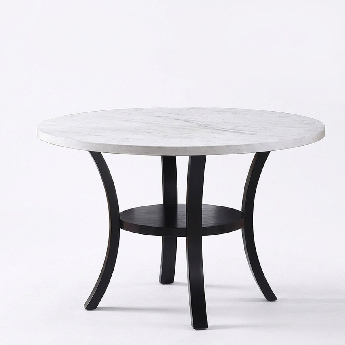 Round Dining Table With Open Bottom Shelf - Black / White