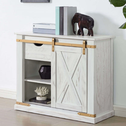 Console Table With Storage Drawer And Open Shelves - Antique White / Gold