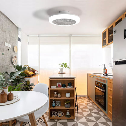 Enclosed Ceiling Fan With Light And Remote, Flush Mount Bladeless Low Profile - White