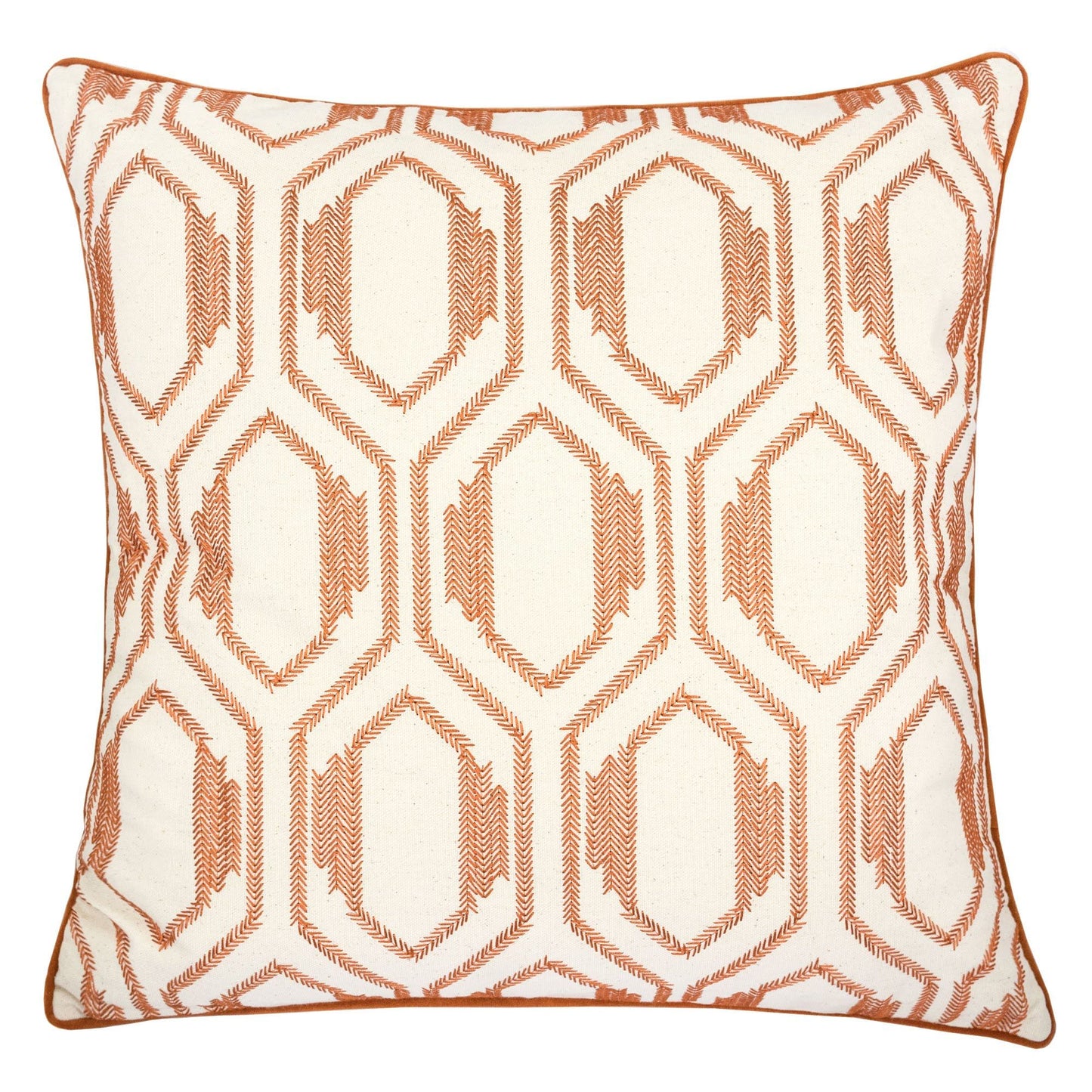 Geometric Embroidered Throw Pillow - Rust