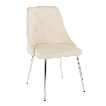 The Giovanni - Contemporary Elegant Design Dining Chair (Set of 2) features cream upholstery, a tufted backrest, and four slender chrome metal legs, shown against a white background.