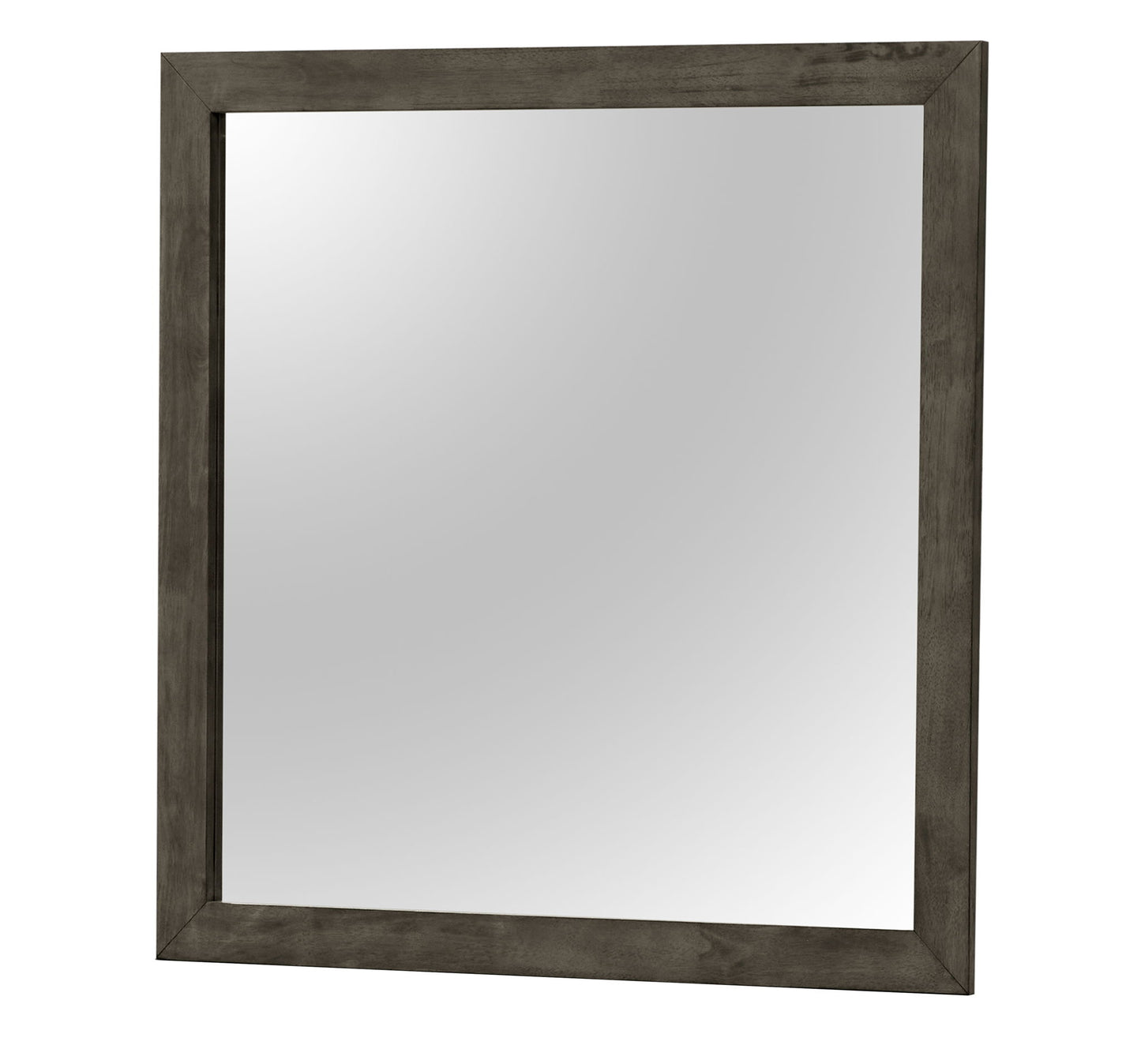 The Modern Design Transitional Wall Mirror features a thick dark wooden frame and stands upright against a white background.