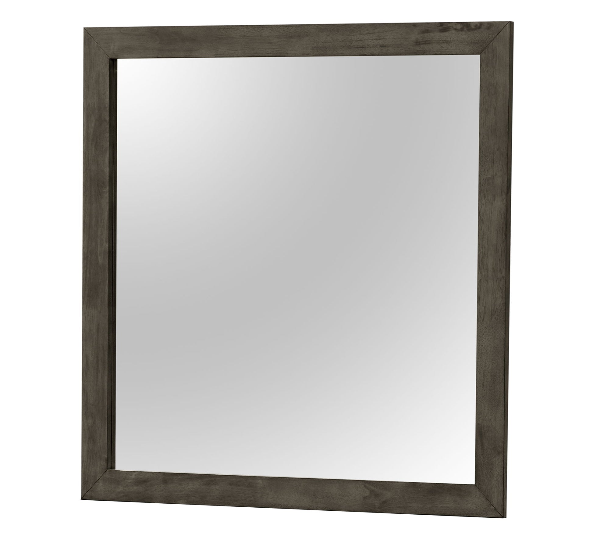 The Modern Design Transitional Wall Mirror features a thick dark wooden frame and stands upright against a white background.