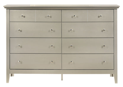 The Elegant Casual Dresser For Any Room is a silver dresser with nine drawers, each with a round knob handle, shown against a plain white background.