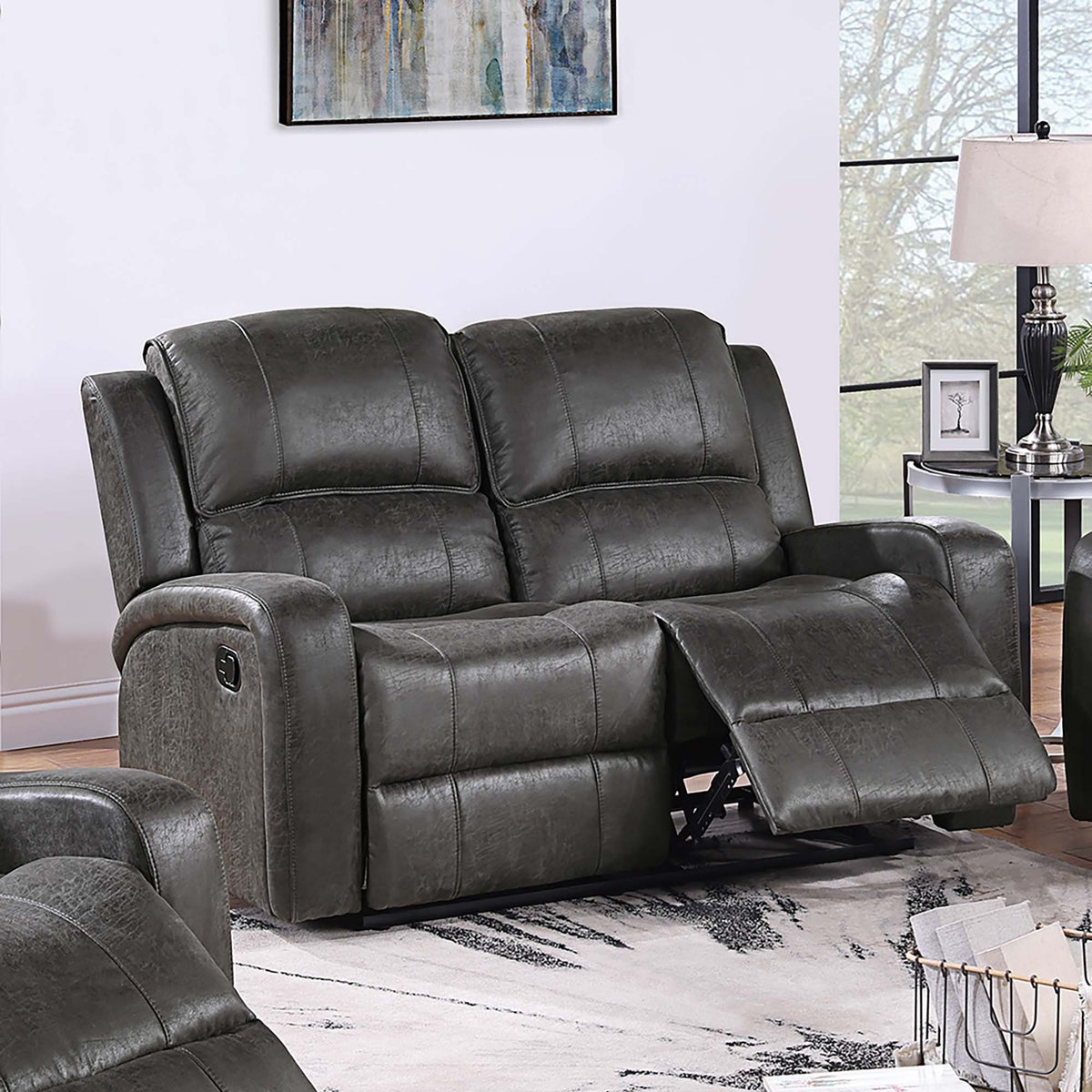Manual Reclining Loveseat With Horizontal And Vertical Tufting