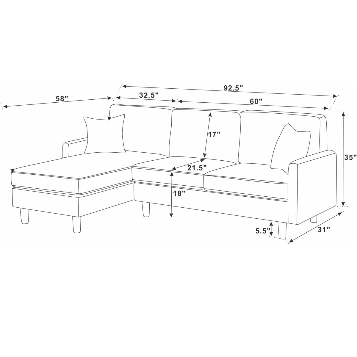 Upholstered Sectional With Toss Pillows