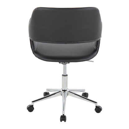 The Margarite - Contemporary Office Task Chair features a black curved backrest, chrome base, and five wheels, shown from behind against a white background.