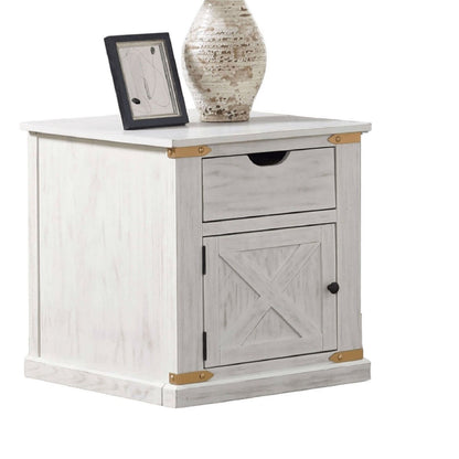 End Table With Storage Drawer And Shelves - Antique White / Gold
