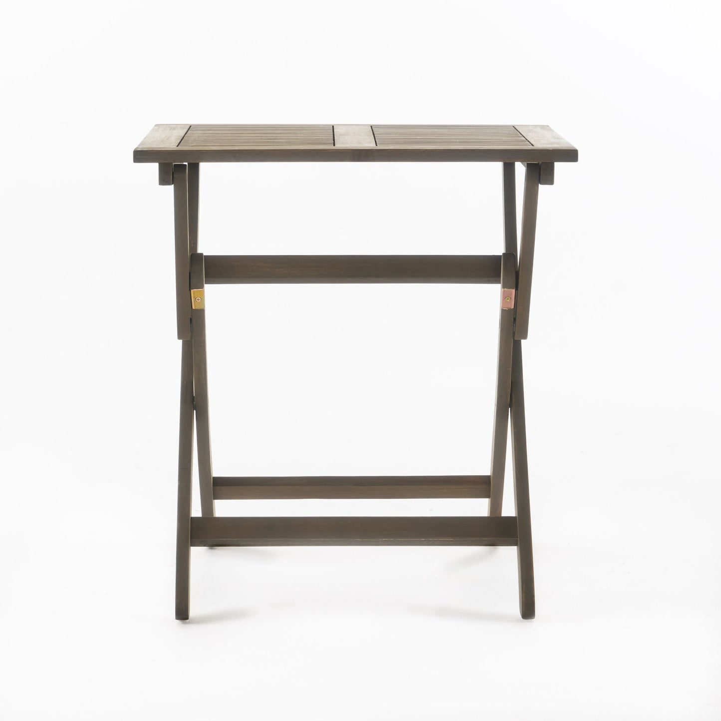 The Positano - Foldable Dining Set is a simple rectangular wooden table with horizontal slats on the tabletop and crossed legs, displayed against a plain white background.