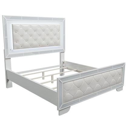 Eastern King Size Bed With LED Lights And Mirror Trim - Cream / Ivory