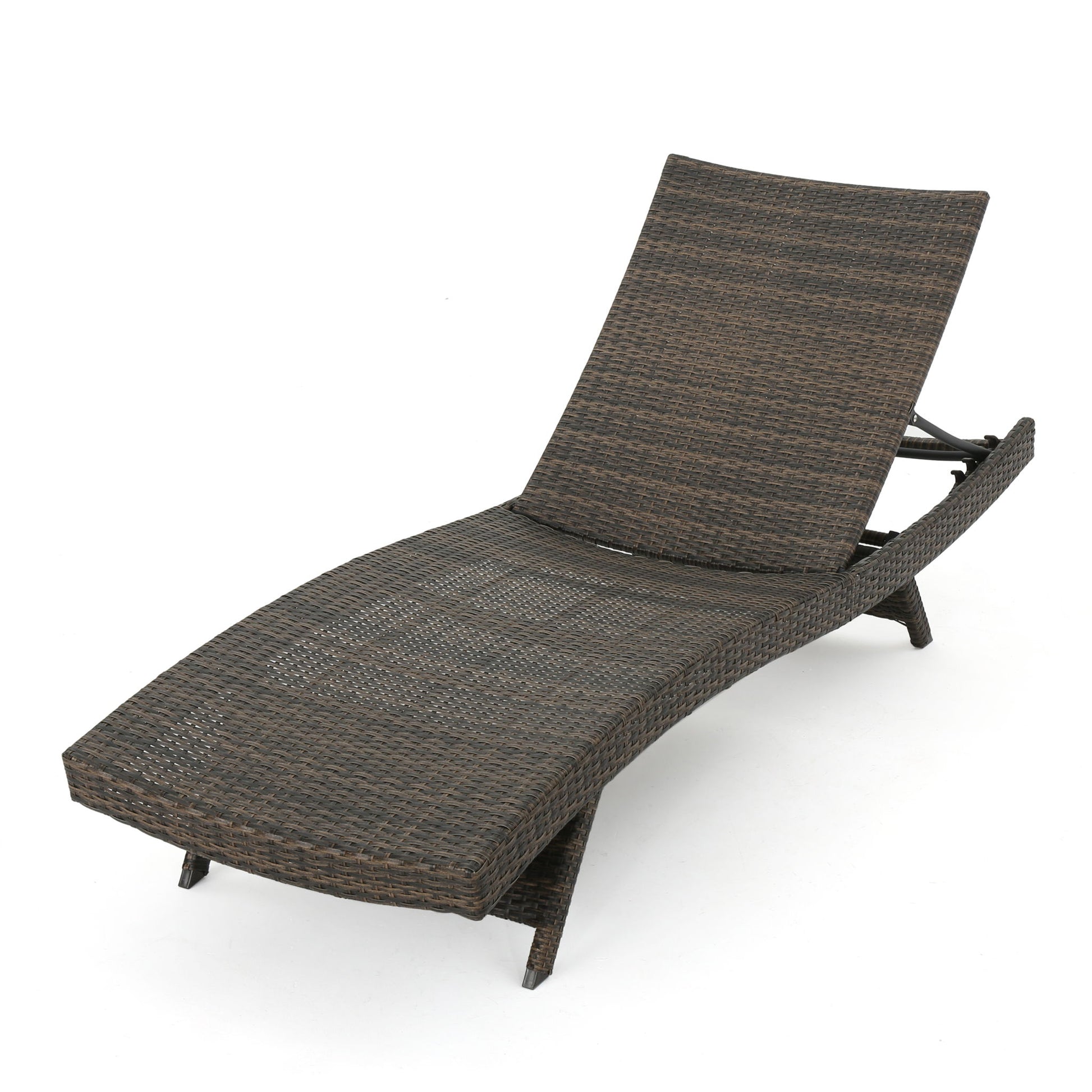 The Salem - Chaise Lounge is a brown wicker outdoor chair with an adjustable backrest, shown against a white background.