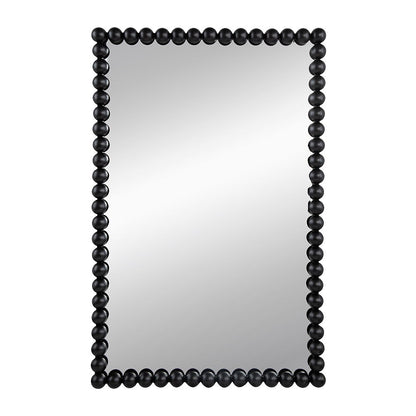 The Rectangle Mirror features a clear surface and a black frame adorned with evenly spaced, round beads on all four edges. Perfect as a wall mirror for your living room, bedroom, or entryway against a plain white background.