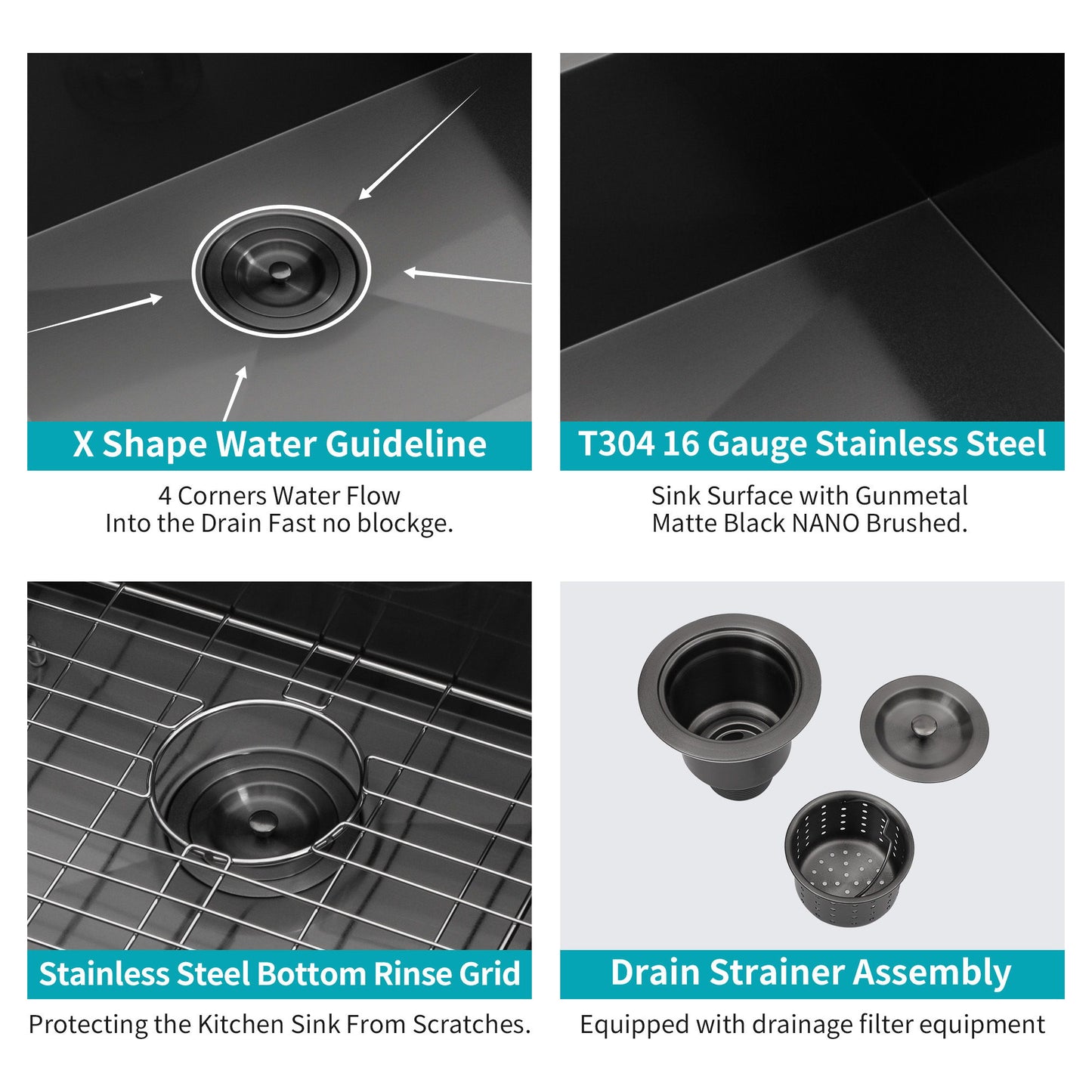 Modern Undermount Stainless Steel Kitchen Sink 16 Gauge, Deep Single Bowl