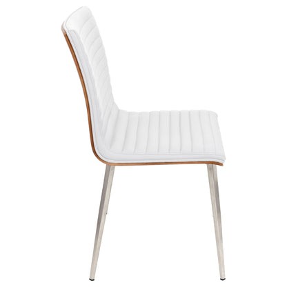 The Mason - Contemporary Dining Chair (Set of 2) With Swivel features a white, ribbed cushioned seat and backrest, wooden edge trim, and slim metal legs; shown in side profile against a white background.