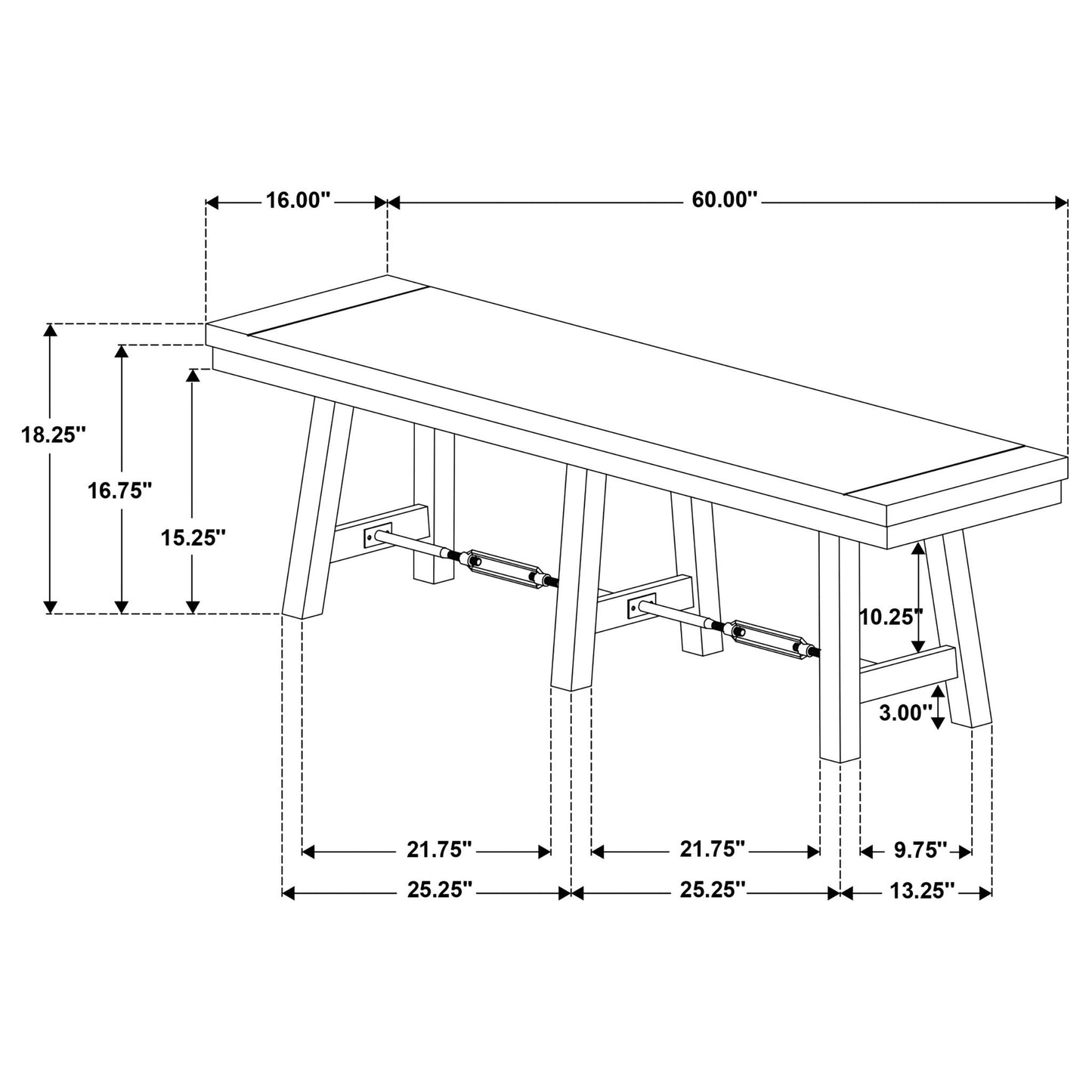 Yesler - Trestle Base Dining Bench - Black