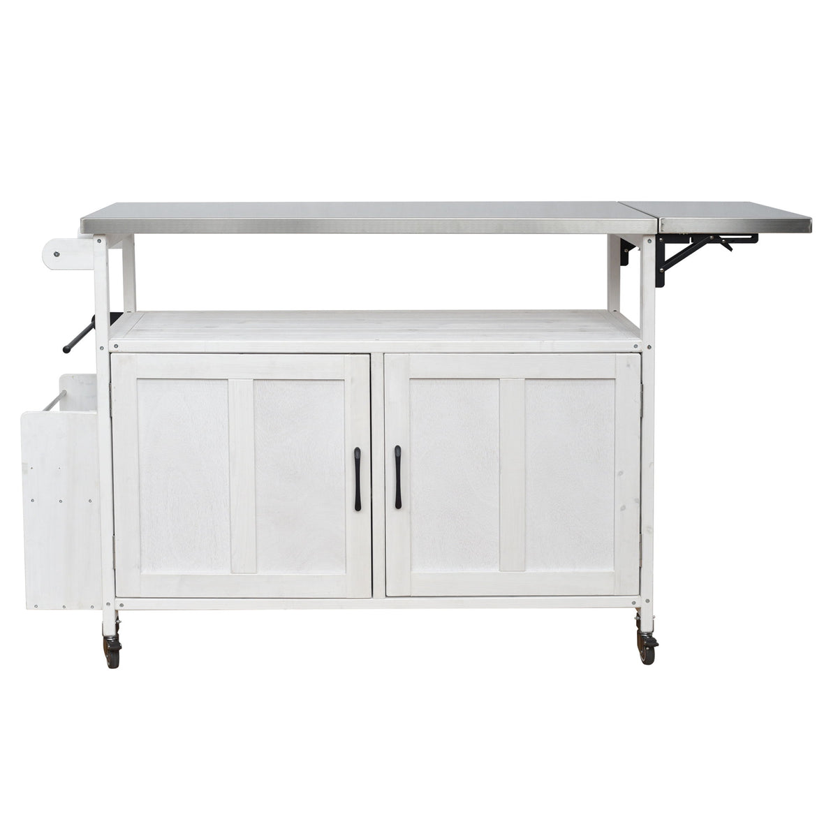 Foldable Outdoor Kitchen Island With Lockable Wheels, Storage Cabinet And Towel Rack For Patio