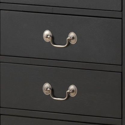 Close-up of two drawers from the Traditional Style Lingerie Storage Chest Timeless, featuring black wood and silver metal handles with round bases.