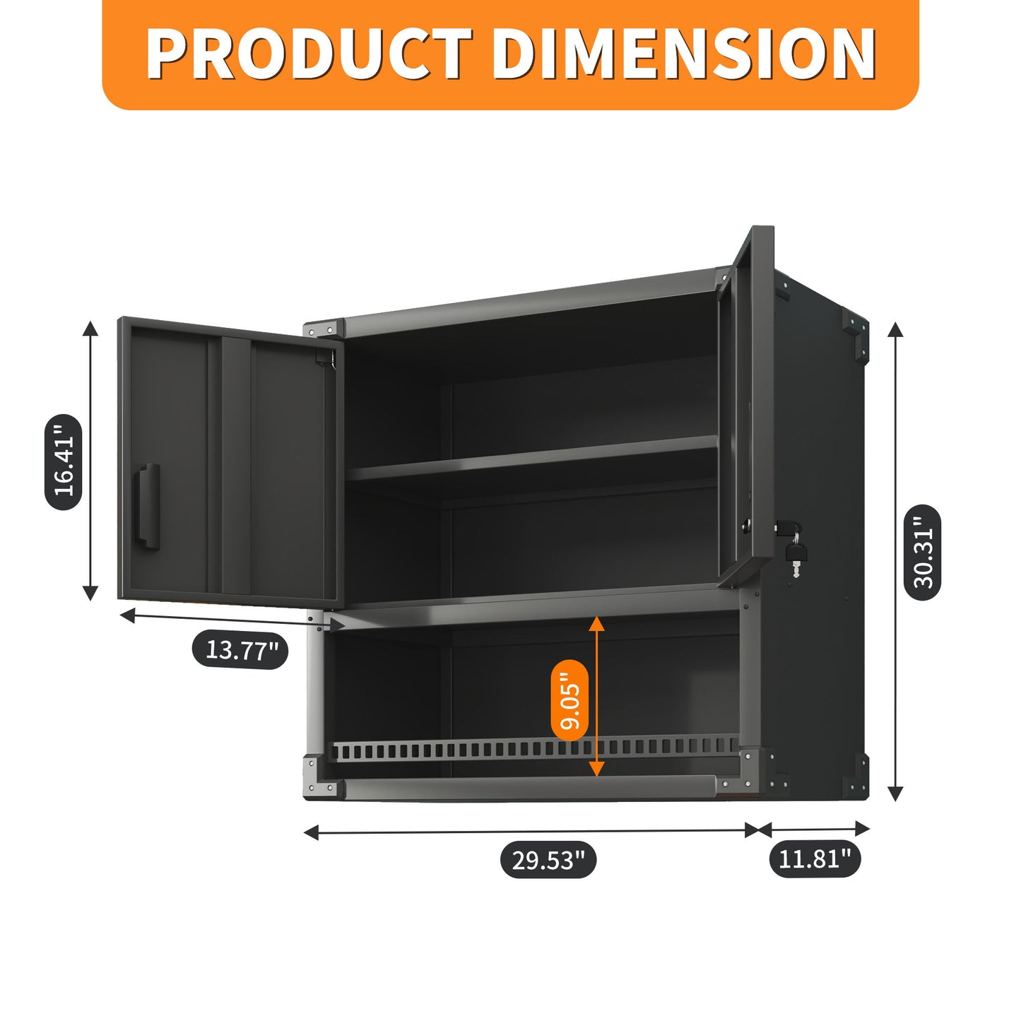 Metal Wall Mounted Tool Storage Cabinet With Locking Door, 1 Shelf & 1 Drawer