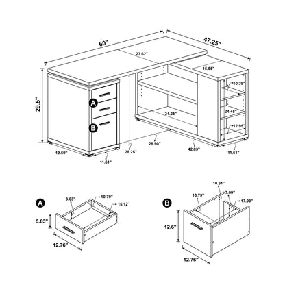 Tona - L-Shape Computer Desk With 3 Drawers And 5 Shelves