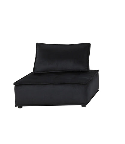 The Anna - Velvet Armless Lounge Chair is a modern black seat with a cushioned base and matching rectangular backrest, shown against a white background.