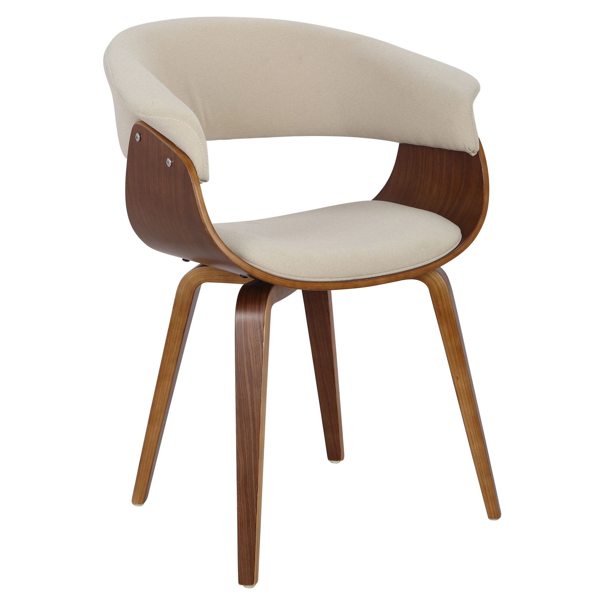 The Vintage Mod - Mid Century Modern Dining Chair (Set of 2) features curved wooden legs, a light beige upholstered seat and backrest, and an open lower back design for a stylish, contemporary look.