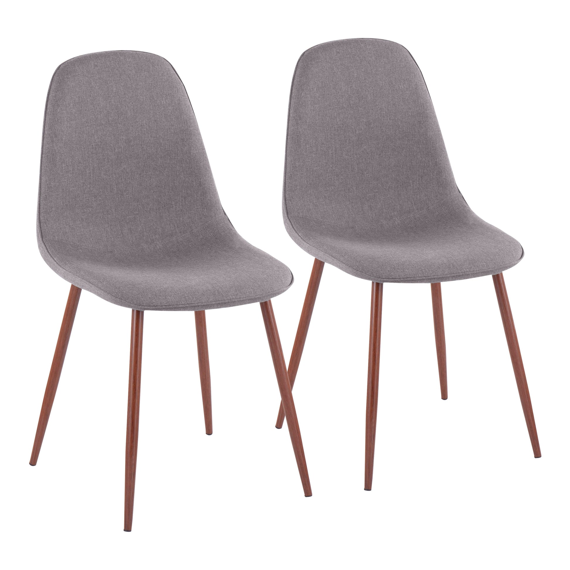 The Pebble - Contemporary Chair (Set of 2) features light gray upholstered seats and backs with four slender, angled wooden legs, shown side by side on a white background.