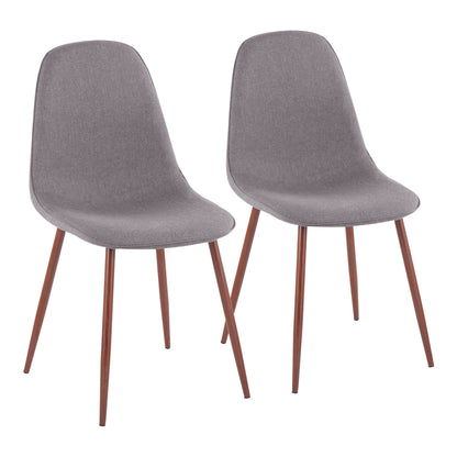 The Pebble - Contemporary Chair (Set of 2) features light gray upholstered seats and backs with four slender, angled wooden legs, shown side by side on a white background.