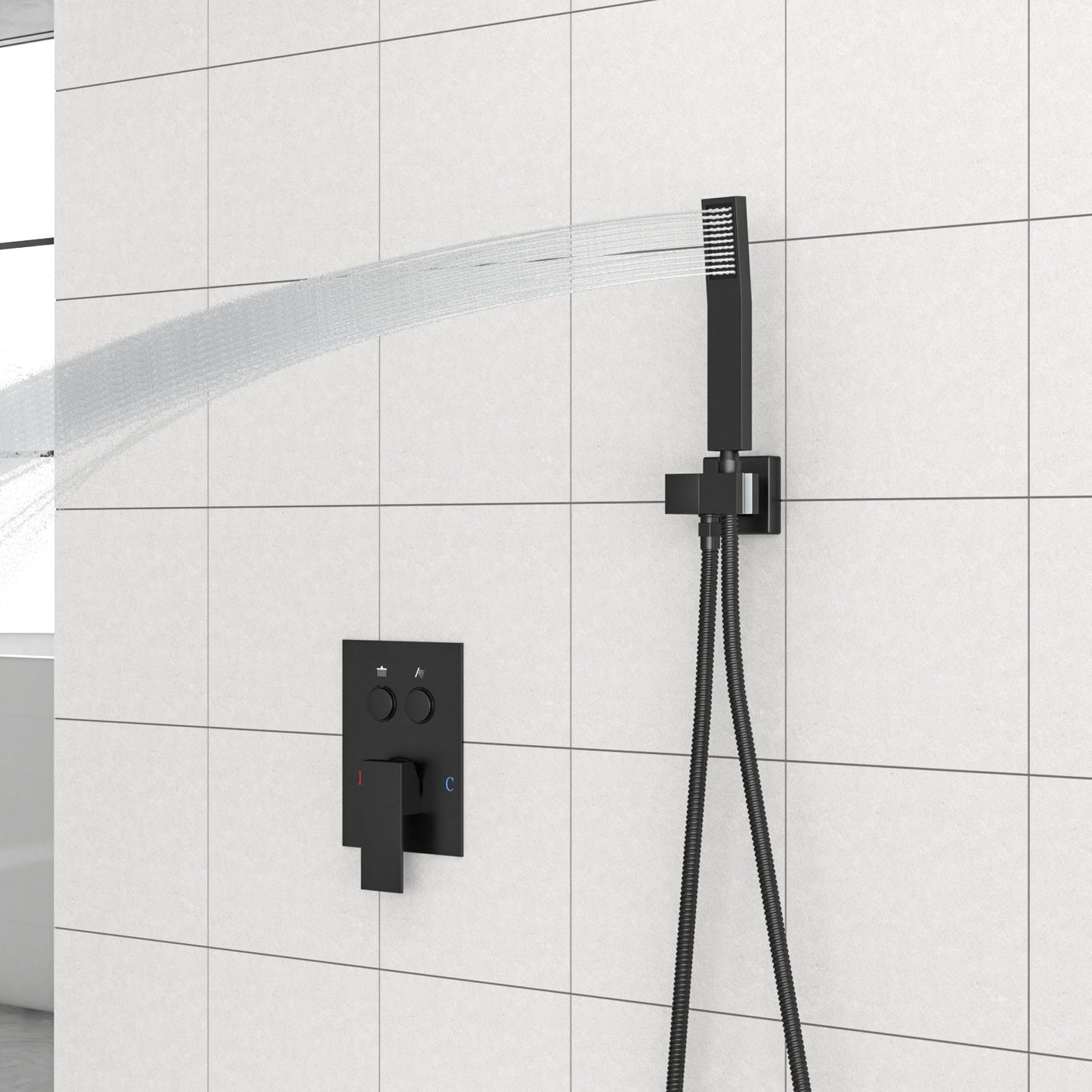 Dual Shower Head System With Square Rain Shower And Rough In Valve