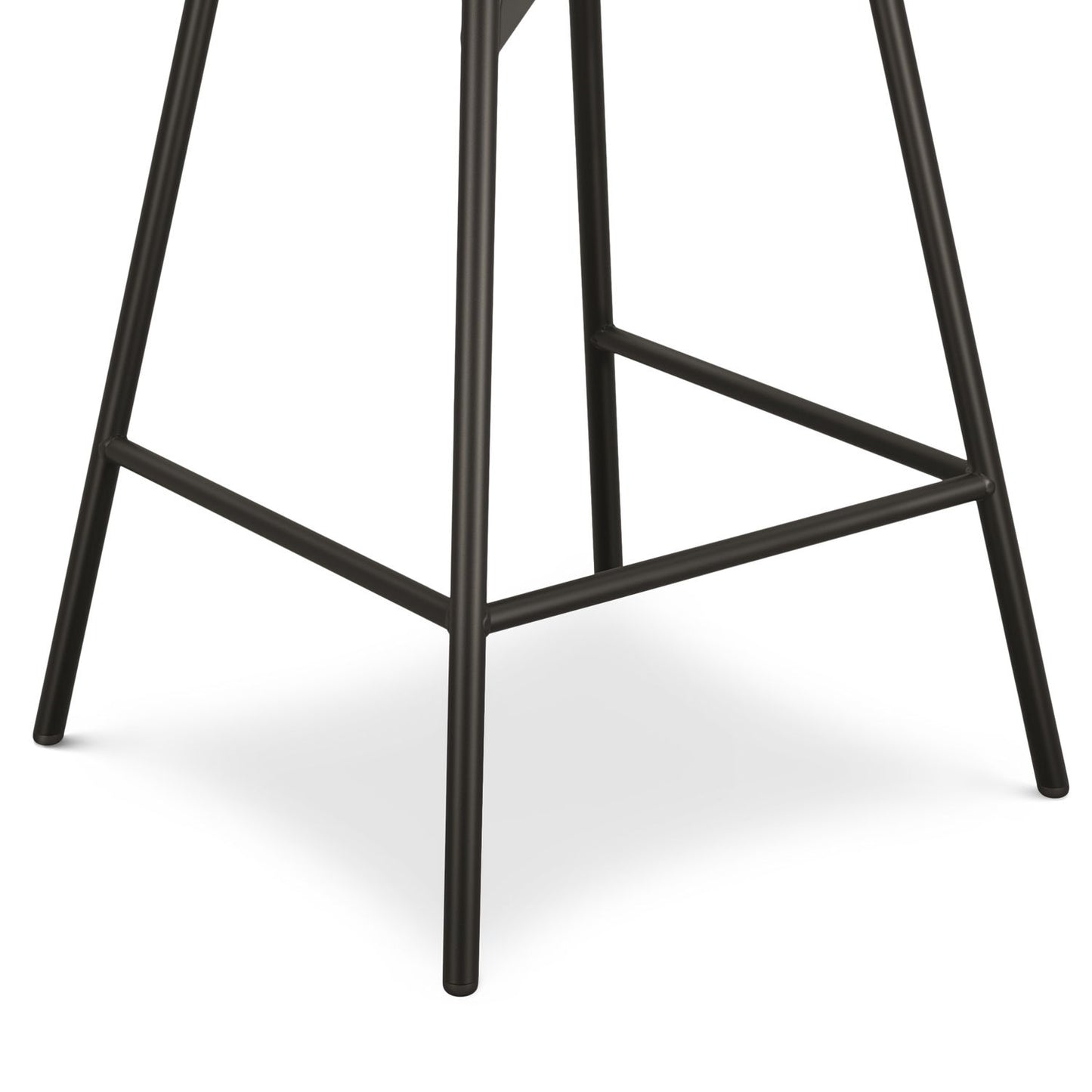 The Giselle Swivel Counter Height Stool (Set of 2) features black metal legs in a minimalist, geometric design, displayed against a white background with visible shadows.