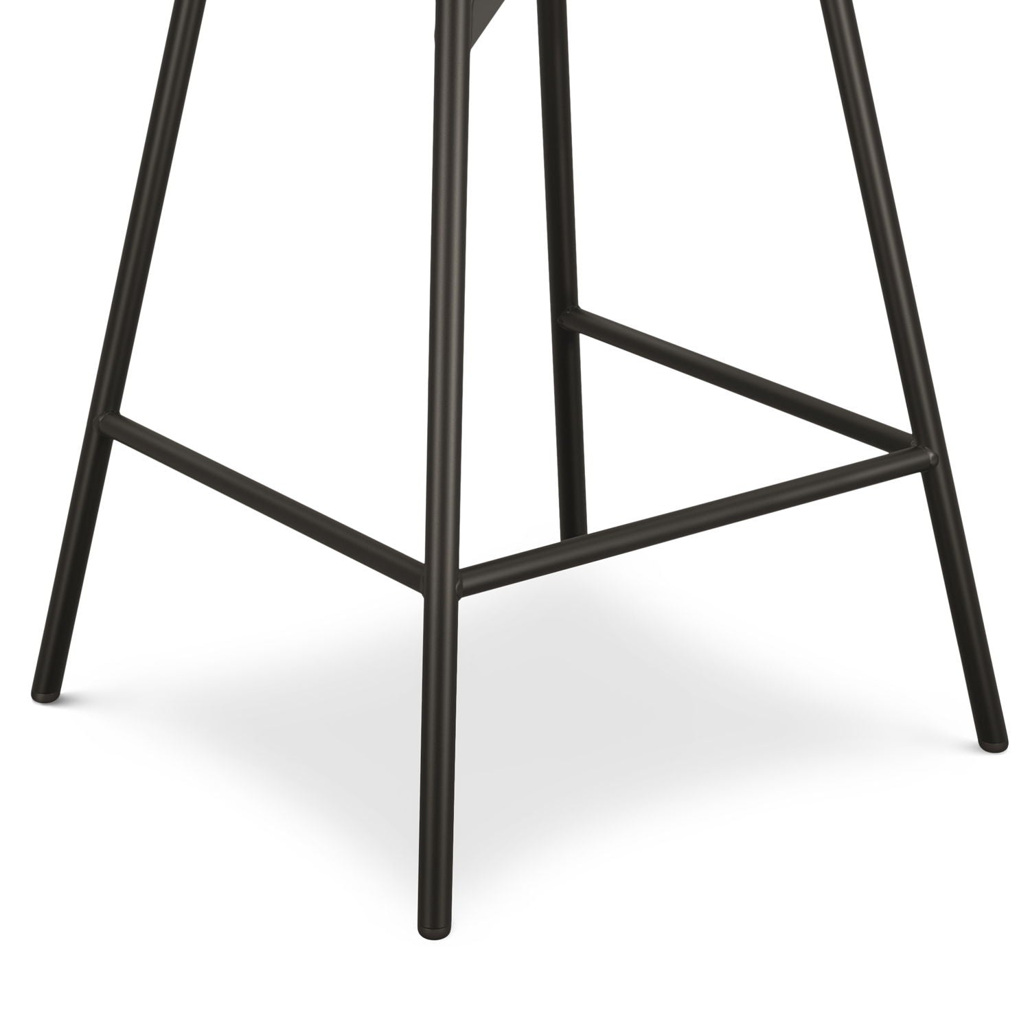 The Giselle Swivel Counter Height Stool (Set of 2) features black metal legs in a minimalist, geometric design, displayed against a white background with visible shadows.