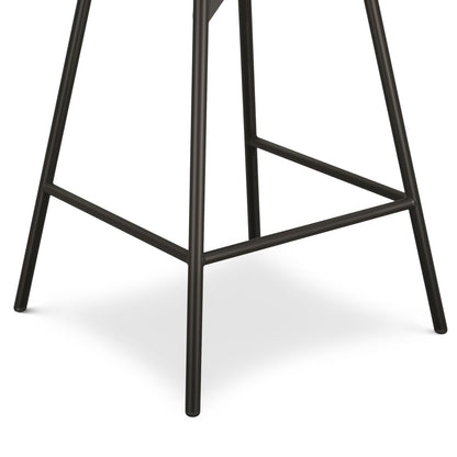 The Giselle Swivel Counter Height Stool (Set of 2) features black metal legs in a minimalist, geometric design, displayed against a white background with visible shadows.