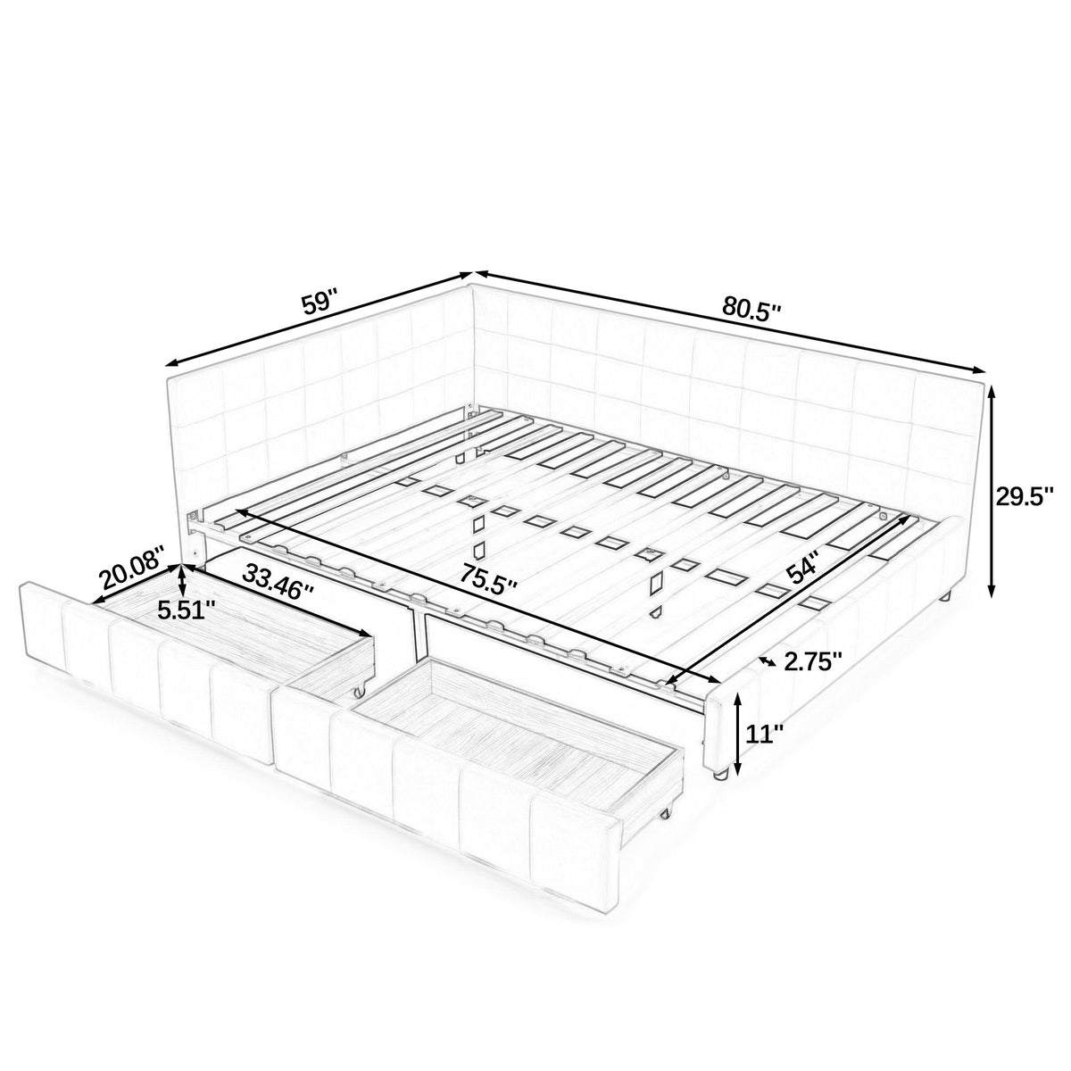 Elegant Storage Upholstered Tufted Bed Frame With Backrest And Armrests
