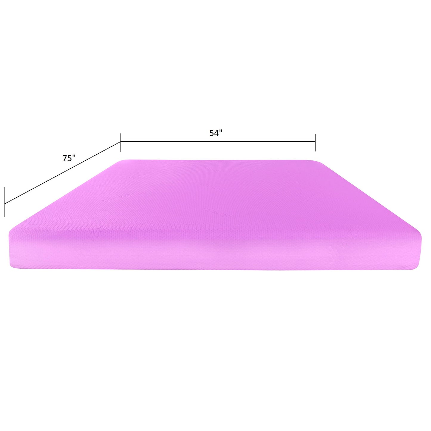 The 6" Full Size Gel Memory Foam Mattress in a Box with Aloe Vera Cover in pink measures 75" long by 54" wide and is shown on a white background.