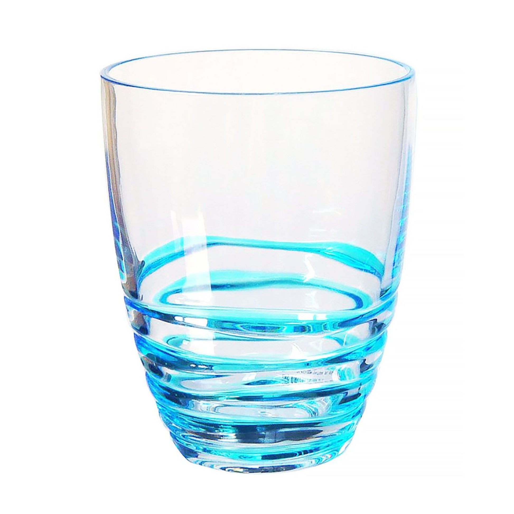 A Leading Ware Swirl Acrylic Drinking Glass with a blue tint and three horizontal ridges near the base is shown against a white background.