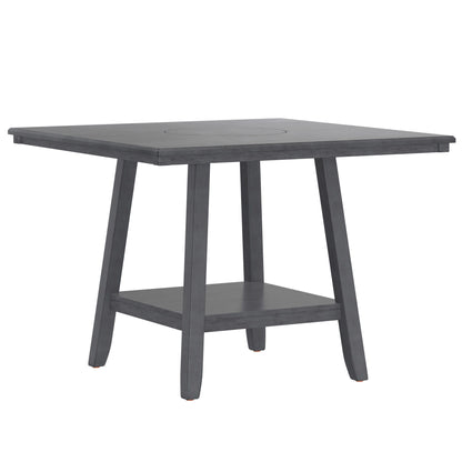 Counter Height Dining Table With Tapered Base And Lazy Susan - Gray