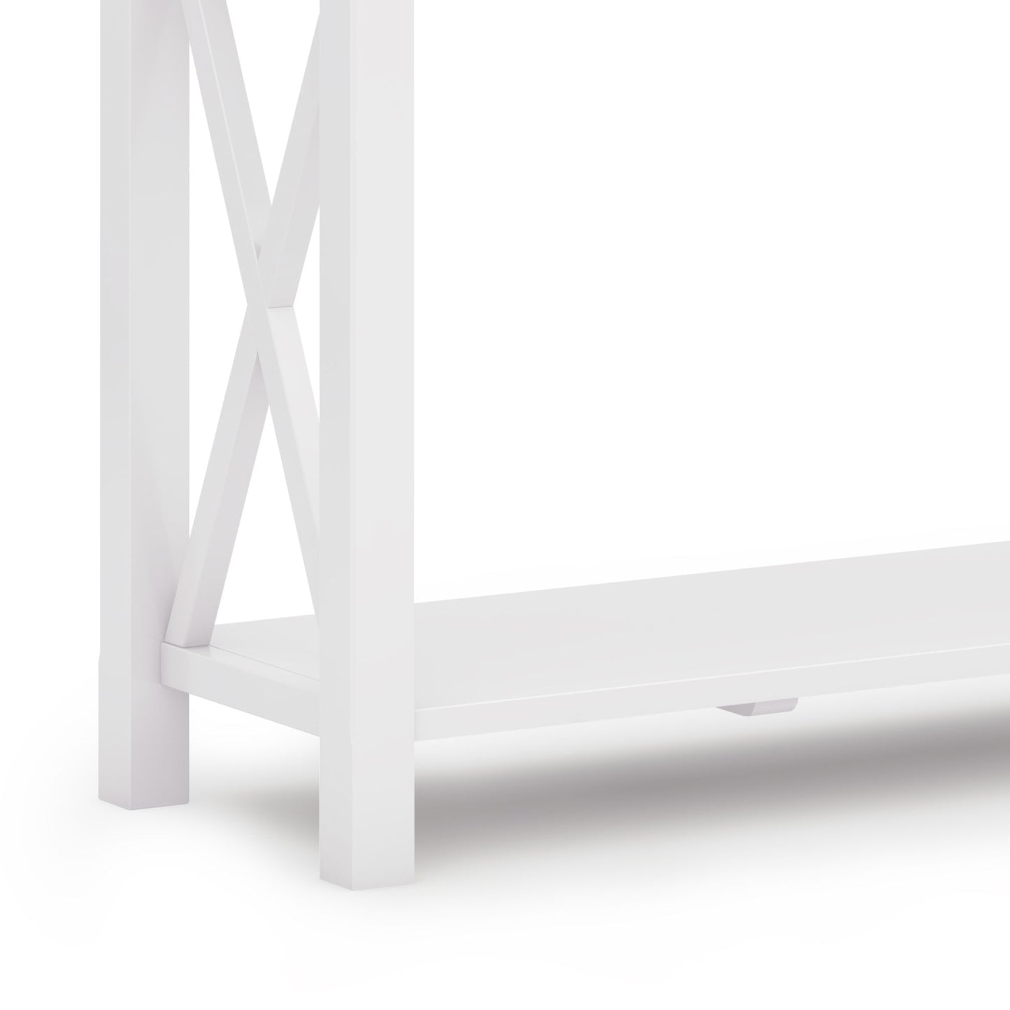 Lower section of the Kitchener - Handcrafted Table, featuring white wood and X-shaped side supports, shown against a white background.