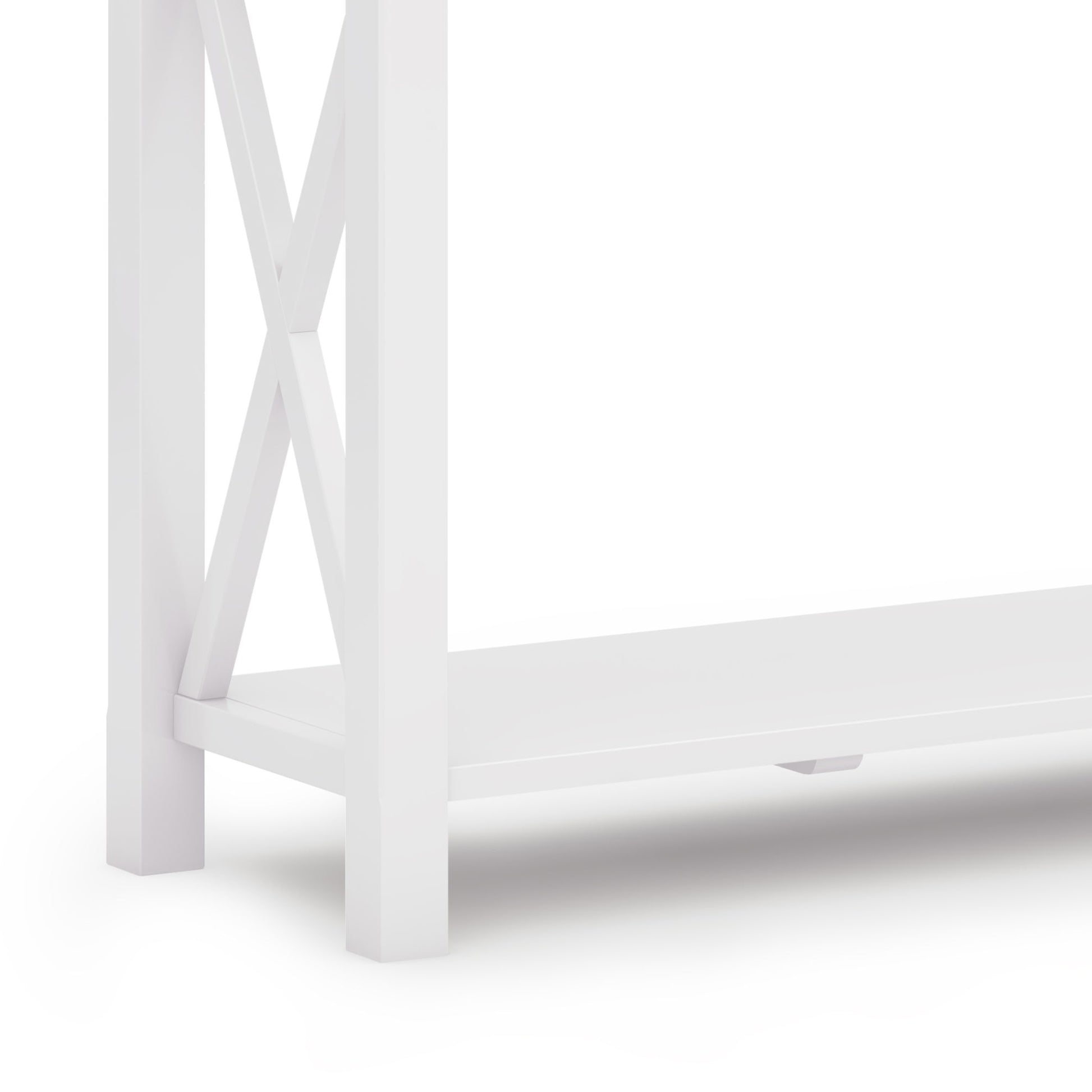 Lower section of the Kitchener - Handcrafted Table, featuring white wood and X-shaped side supports, shown against a white background.