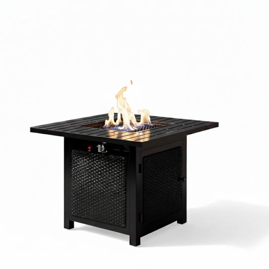 Outdoor 2 In 1 Propane Fire Pit Table With Dual Burners, Lava Rocks And Waterproof Cover - Black