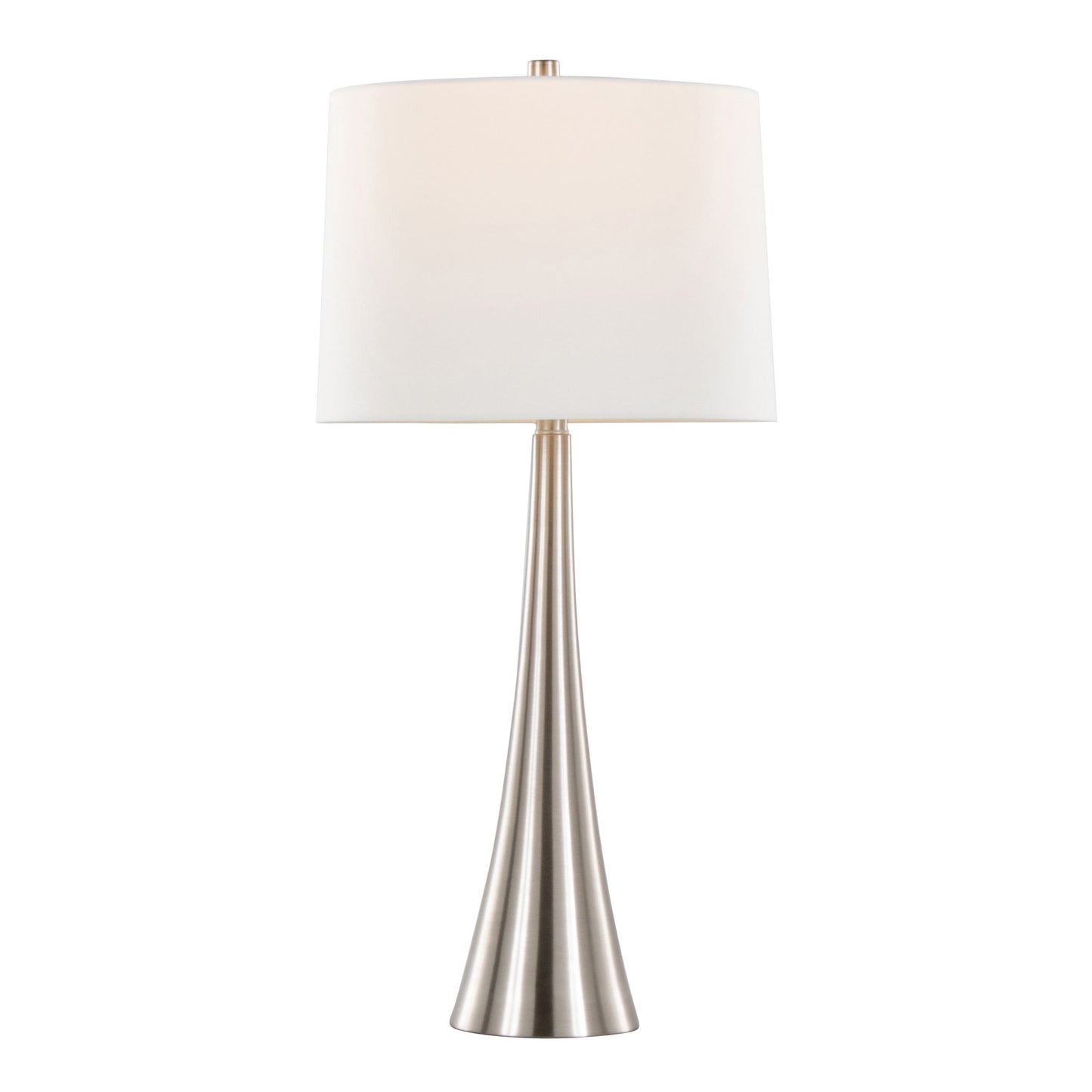 The Diana - Contemporary Table Lamp (Set of 2) features a brushed metal base and a white cylindrical shade, shown upright against a plain white background.