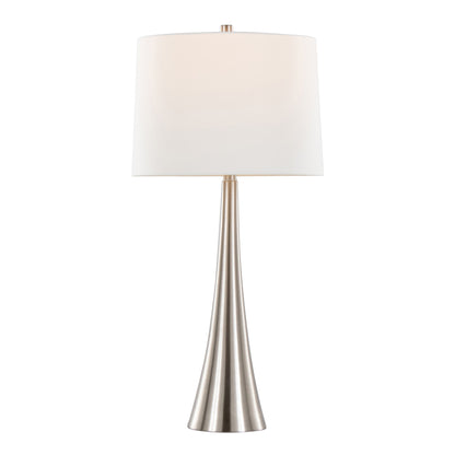 The Diana - Contemporary Table Lamp (Set of 2) features a brushed metal base and a white cylindrical shade, shown upright against a plain white background.