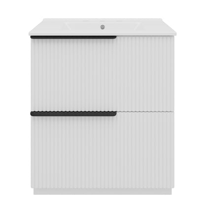 Fluted Bathroom Vanity With Ceramic Sink, Freestanding Cabinet