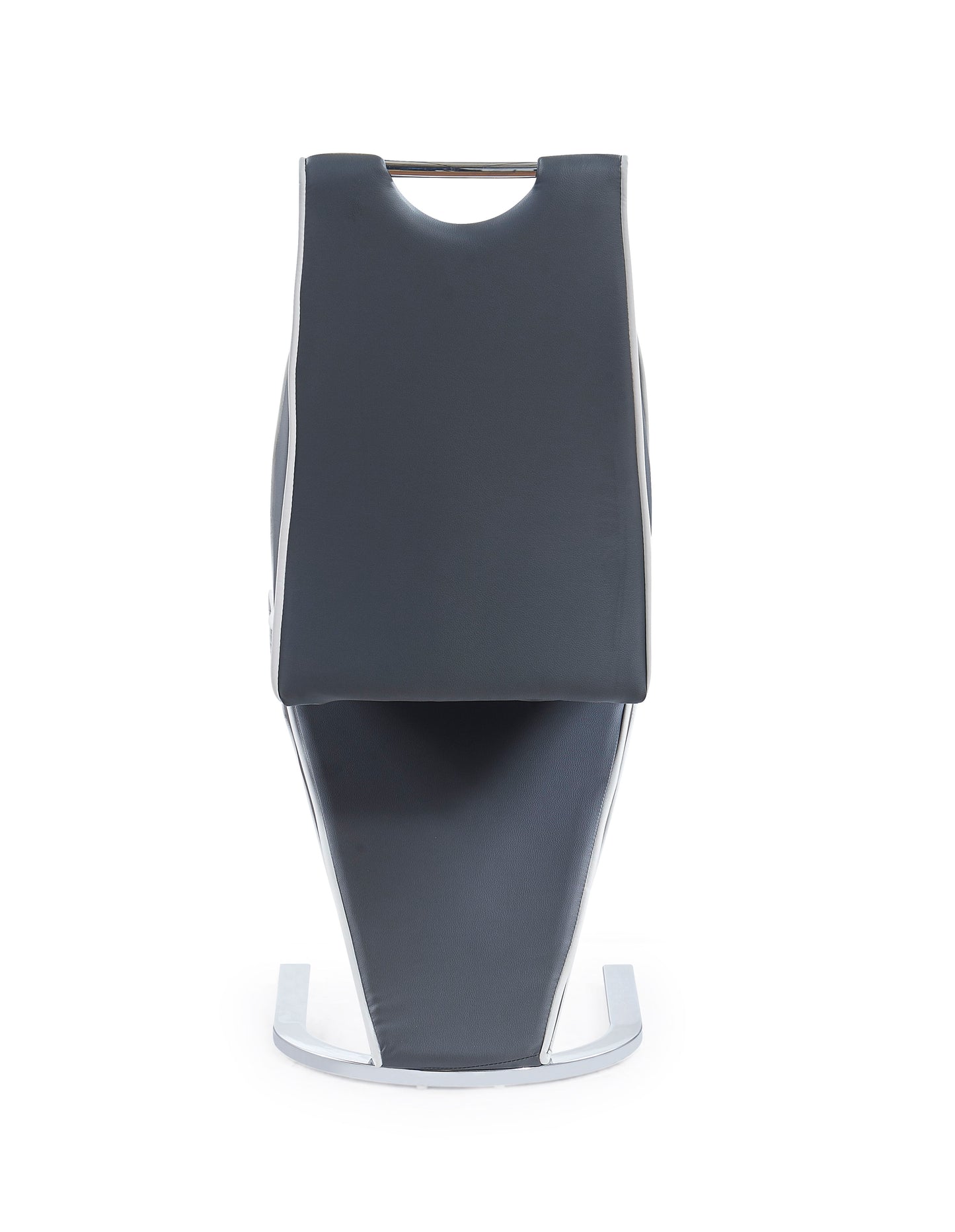 The Couch.com Anne Dining Chairs (Set of 2) feature a modern, minimalist design with dark gray faux leather seats and backrests, supported by a durable white metal base. Shown from the front.