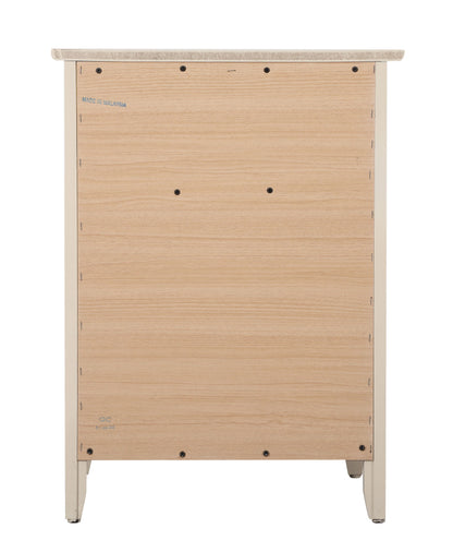 The Izzy 1 Drawer / 1 Door Nightstand, shown from the back, features a flat wood panel with visible screws and "Made in Malaysia" printed text. Its legs and top edge are also visible.