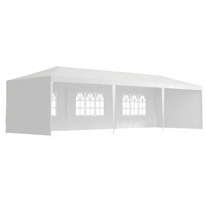 The 10X20' Outdoor Garden Gazebo Wedding Party Tent Canopy Marquee features a peaked roof, removable sidewalls, and rectangular windows with a decorative grid pattern, shown set against a plain white background.