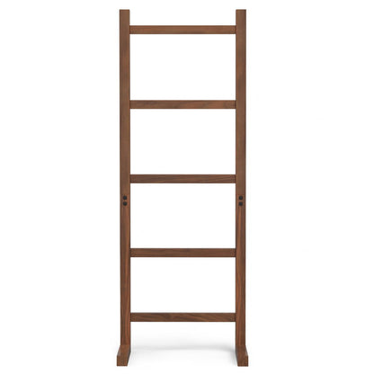 The Bray Bath Towel and Blanket Ladder Shelf in natural walnut features a wooden ladder-style frame with four horizontal bars, standing upright on two sturdy legs against a plain white background.