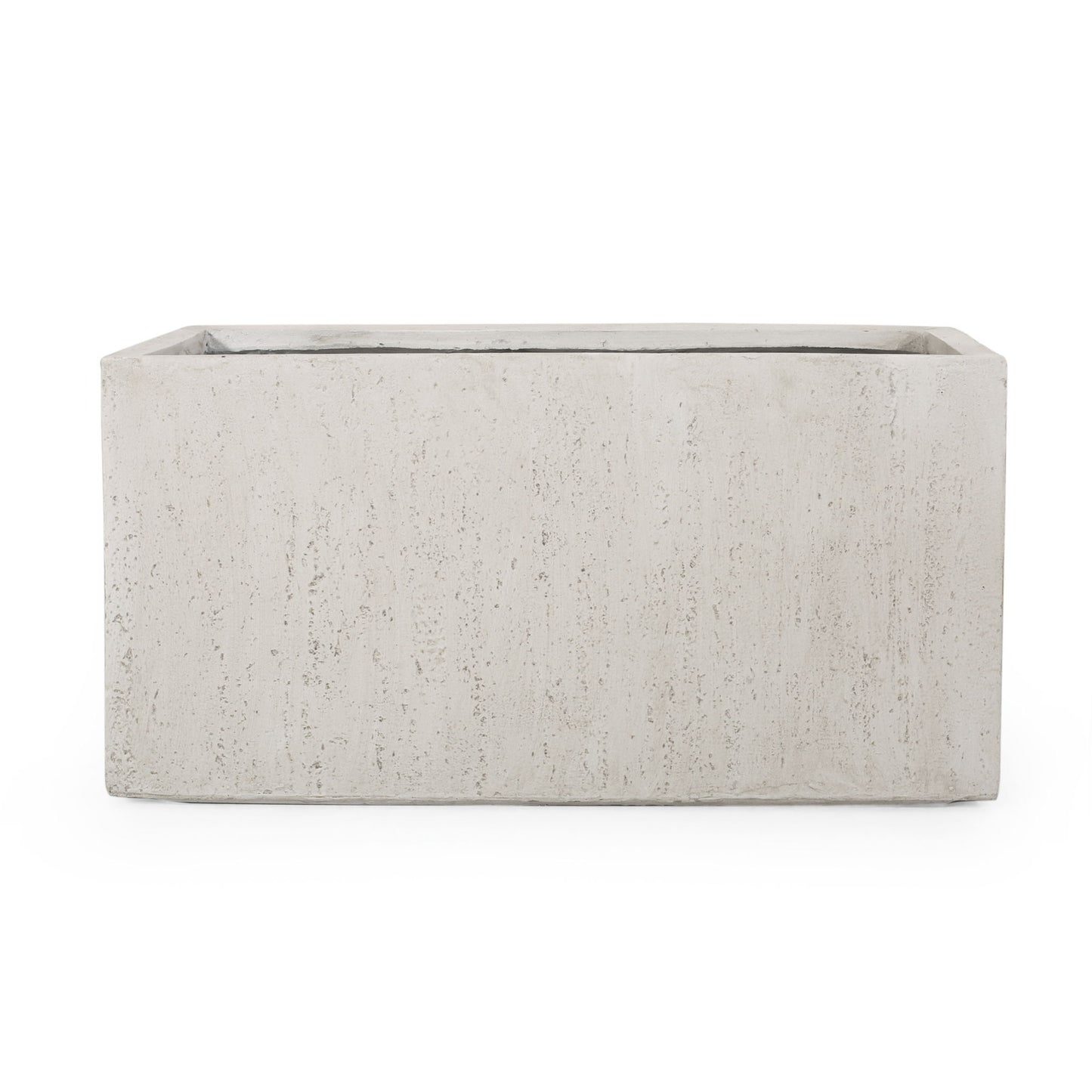 The Modern Outdoor Planter is a rectangular, off-white concrete box with a rough, textured surface, shown from the front against a plain white background.